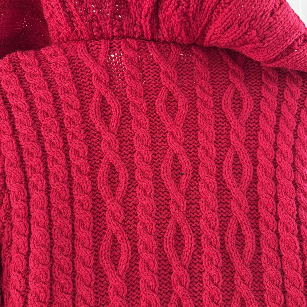 Aran Crafts Long Cardigan Sweater Womens L Red Wool Cable Knit Ireland Fisherman - Picture 5 of 16